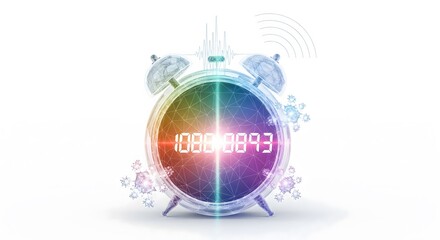 Vibrant alarm clock with digital display and futuristic design elements