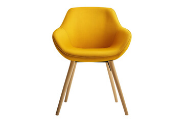 Yellow Chair with Wooden Legs Isolated on Transparent Background. Stylish Yellow Accent Chair with Wooden Legs PNG.