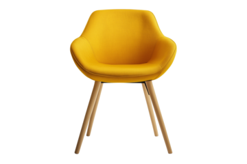 Yellow Chair with Wooden Legs Isolated on Transparent Background. Stylish Yellow Accent Chair with Wooden Legs PNG.