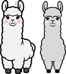  Minimalist vector sticker of an alpaca standing, soft wool shape simplified, clean outline, flat friendly design, white background, artisan branding