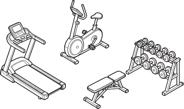 A fitness illustration showcasing essential workout equipment to promote health and physical wellness. 