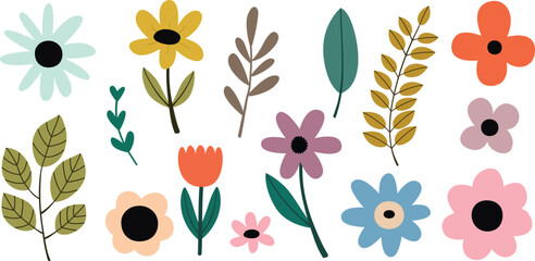 Flat vector collection of colorful spring flowers