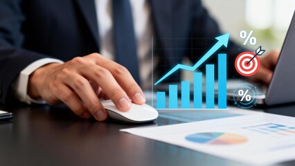 Businessman using computer with growth chart