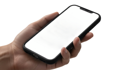 A hand holding a blank screen smartphone, showcasing technology and modern communication transparent background
