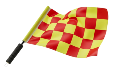 A vibrant checkered flag waving in the wind, a symbol of competition and achievement transparent background