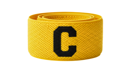 A close-up shot of a yellow captain's armband, a symbol of leadership and authority transparent background