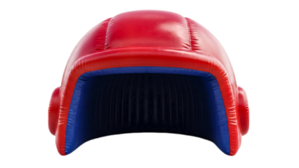 A close-up view of a red headgear, crafted with striking color and a modern aesthetic. The headgear features an intricate design, providing a unique and compelling perspective. transparent background