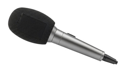 A microphone against neutral background, ready for recording. This close-up captures its sleek design transparent background