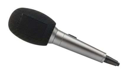 A microphone against neutral background, ready for recording. This close-up captures its sleek design transparent background