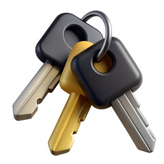 A set of metallic 3D keys with gold and black handles, symbolizing crypto wallet access, investment security, and protected digital assets..