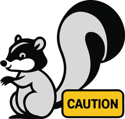  Minimalist vector sticker of a skunk tail raised, simplified warning pose, clean outline, flat icon style, white background, caution label friendly 3