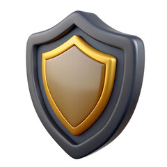Black and gold 3D shield on a transparent background, representing cybersecurity, crypto asset protection, safe investments, and secure digital transactions..