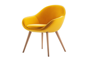 Yellow Chair with Wooden Legs Isolated on Transparent Background. Stylish Yellow Accent Chair with Wooden Legs PNG.