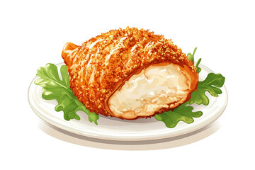 Chicken Cordon Bleu Clipart Isolated on Transparent Background. Crispy Stuffed Food PNG.