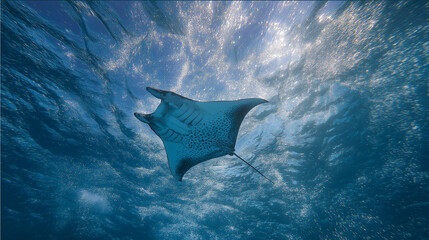 stingrays swimming near the surface of the sea