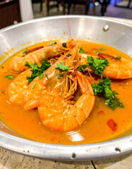 Thai Tom Yum Soup with Shrimp and Fresh Herbs
