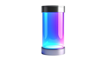 Cylindrical glass tube with blue and pink glowing center, chrome top and bottom