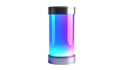 Cylindrical glass tube with blue and pink glowing center, chrome top and bottom