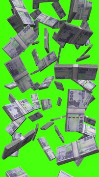 Vertical Zambian Kwacha bills falling on chromakey, ZMW cash rain video