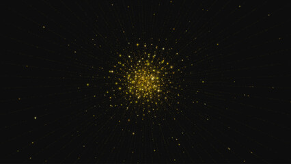 Golden Glitter Star Burst on Black Background. Vector background.