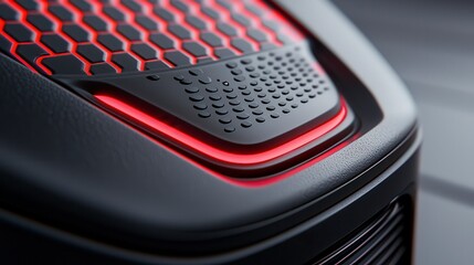 Close Up Of Red Illuminated Hexagon Pattern On Black Tech Gadget