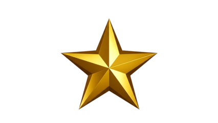 Shiny Golden Five-Point Star Isolated on White Background