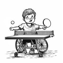 boy in wheelchair playing table tennis coloring page