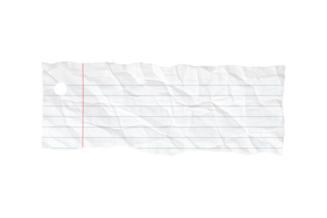 Crumpled Lined Notebook Paper Strip with Hole Punch isolated PNG with Transparent Background