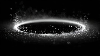 A glowing white ring emits light and particles in space.