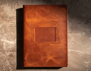 Blank Brown Leather Notebook Cover Mockup with Debossed Area