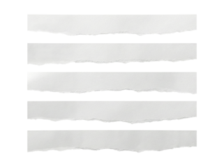 Set of 5 white torn paper strips with rough edges isolated PNG with Transparent Background