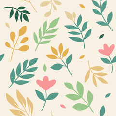 colorful leaf and botanical pattern with light yellow background