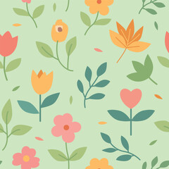 colorful leaf and botanical pattern with green background