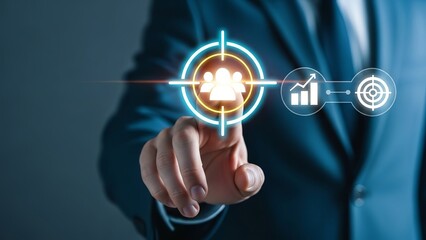 Businessman interacting with digital interface for targeting audience