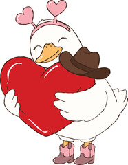 Cute valentine goose illustration, goose Hugging heart 