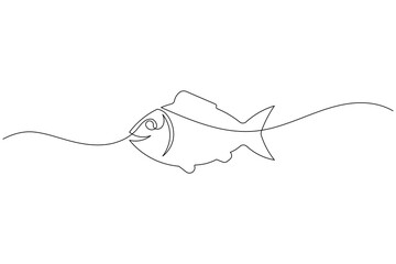 Obraz premium Minimalist continuous one line drawing of a swimming fish vector art