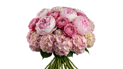 Elegant bouquet of pink flowers isolated on transparent background