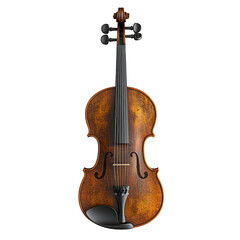Fototapeta premium A violin is shown in a white background. The instrument is old and has a brown finish. Concept of nostalgia and the beauty of classical music