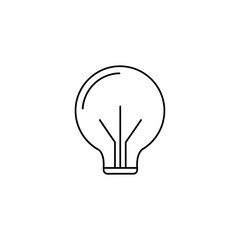 Minimalist icon of a light bulb, representing ideas, innovation, and inspiration. Simple line art.