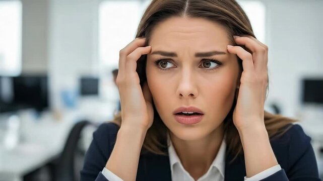 Worried businesswoman experiencing frustration in office setting