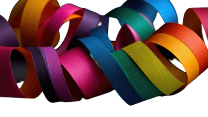 Colorful rainbow ribbons and decorative bows isolated on a white background for a Christmas gift holiday celebration or birthday design symbol of a pink and red xmas present