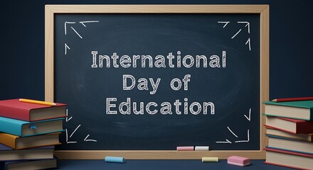 International Day of Education  chalkboard with books and chalk