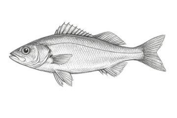 Detailed fish drawing on a transparent background, black and white art