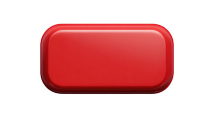 Large red rounded rectangle button shape with smooth corners, flat clean surface, crisp edges and simple UI element styling isolated on transparent background.