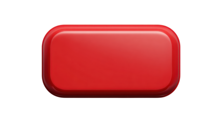 Large red rounded rectangle button shape with smooth corners, flat clean surface, crisp edges and simple UI element styling isolated on transparent background.