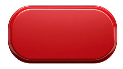 Large red rounded rectangle button shape with smooth corners, flat clean surface, crisp edges and simple UI element styling isolated on transparent background.