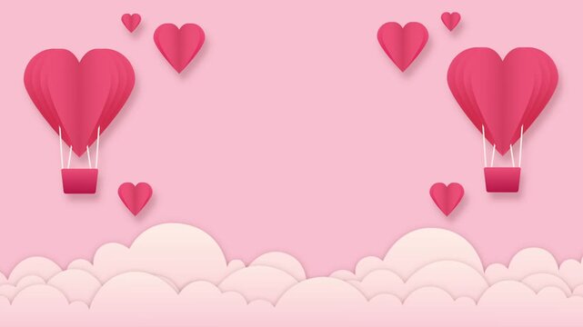 Paper cut happy valentine Heart and cloud background animation