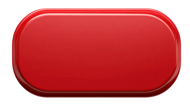 Large red rounded rectangle button shape with smooth corners, flat clean surface, crisp edges and simple UI element styling isolated on transparent background. - Powered by Adobe