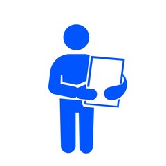 書類を抱えて業務対応をするビジネス人物アイコン(青)