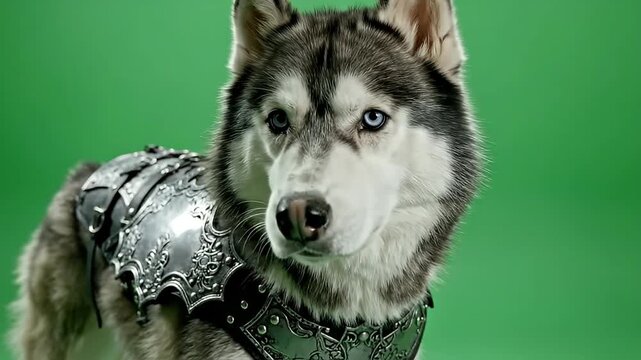 Epic Action Scene Featuring Armored Wolf on Green Screen, Fantasy Setting, Dynamic Viewpoint